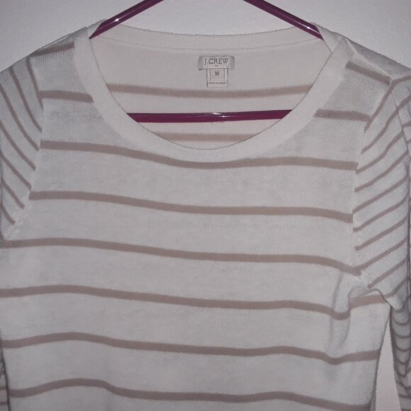 J. Crew junior medium beautiful cream w/tan stripes very lightweight sweater - Picture 2 of 6